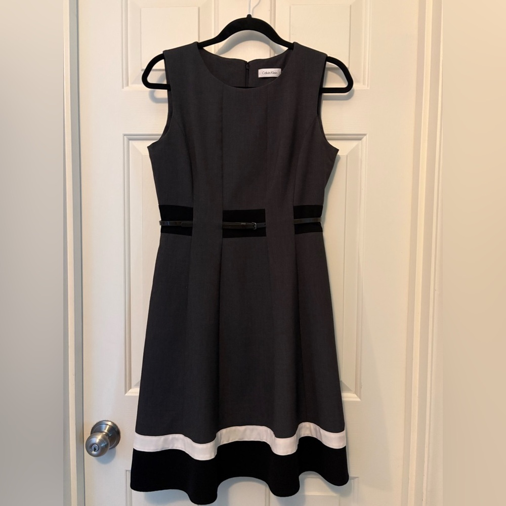 Calvin Klein Classic Sleeveless, Belted A-line Dress - Sz 8P
